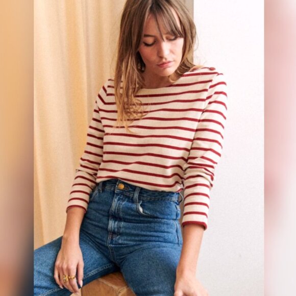 Sezane Tops - Sezane Red and White Striped Long Sleeve Tee